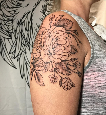 Tattoos - Lightly Shaded Floral and Buds on Arm- Instagram @MichaelBalesArt - 129795
